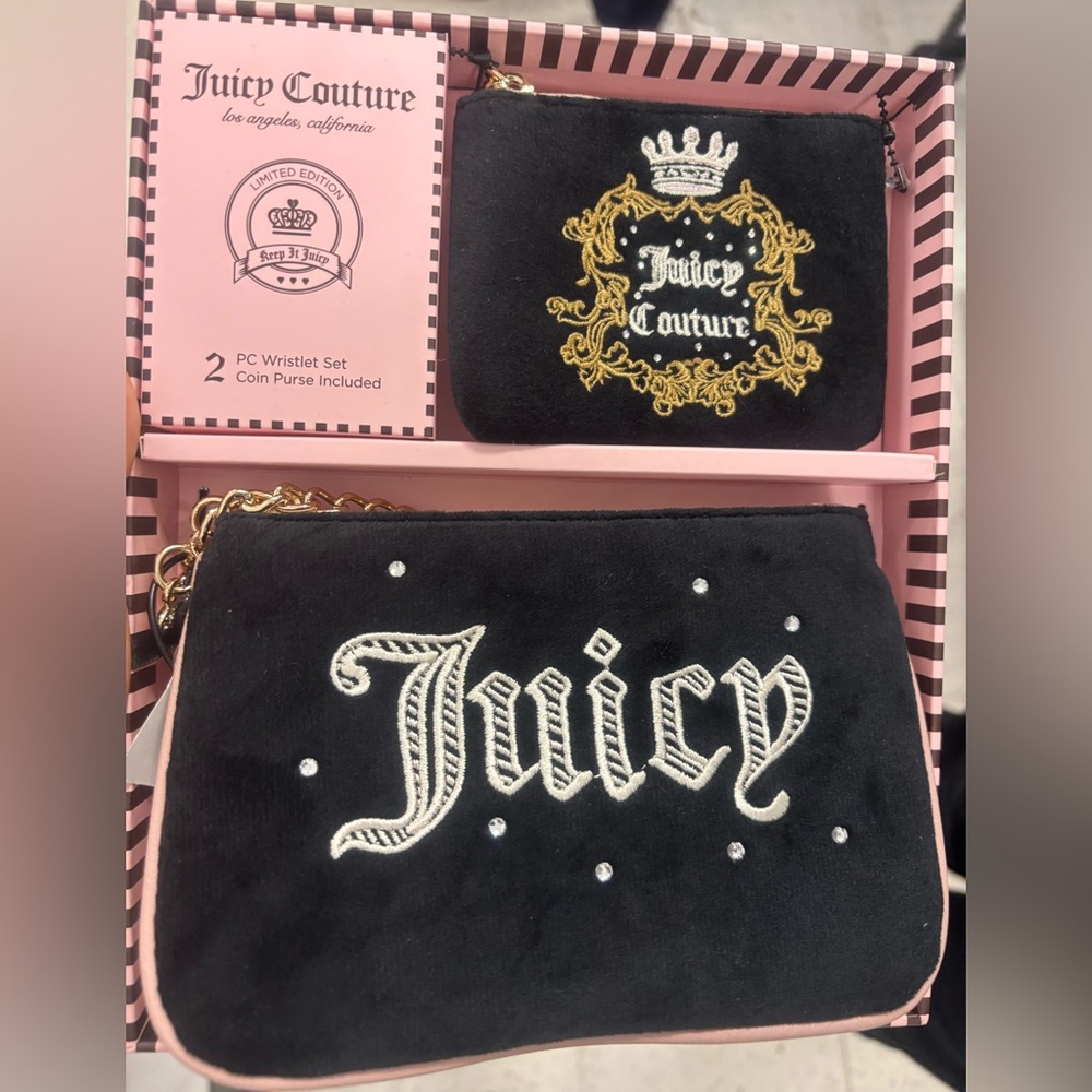 Juicy Couture Black and Gold Wristlet Set